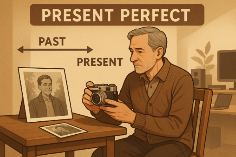 Biểu đồ diễn tả thì Hiện Tại Hoàn Thành và cụm từ up to the present